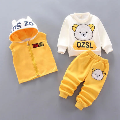 New Fleece Clothing Sets Spring Winter Boys Girls Plus Velvet Thick Warm Suits Baby Padded Homewear 3Pcs Children Outfits