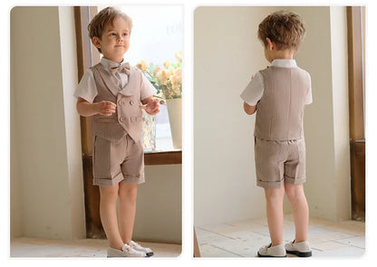 Boys Summer Photograph Dress School Kids Beaufitul Birthday Suit Children Formal Wedding Performance Luxurious Tuxedo Wear