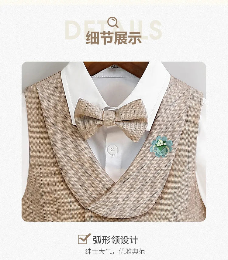 Boys Summer Photograph Dress School Kids Beaufitul Birthday Suit Children Formal Wedding Performance Luxurious Tuxedo Wear