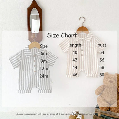Baby Boys Rompers Striped Jumpsuits Turn Down Collar Toddler Boys Summer Clothing
