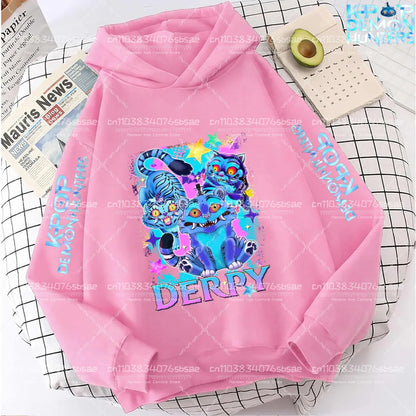 2025 Autumn Winter Hot New KPop Demon Hunters Hoodie: Cartoon Style Pullover for Children Boys & Girls Casual Comfy Sweatshirt