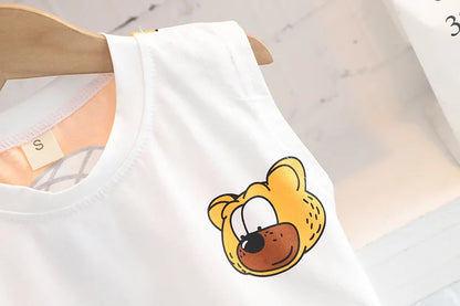 Boys Summer Children Vest Set New Boys Clothes Baby Cartoon Bear Sleeveless T-shirts Shorts 2pcs Casual Sport Sets