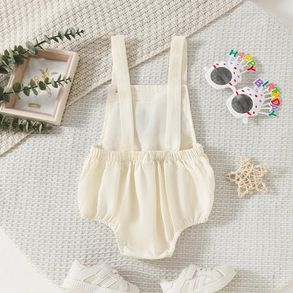 Baby Girls Boys Summer Romper Infant Sleeveless Letter Embroidery Button Casual Overalls