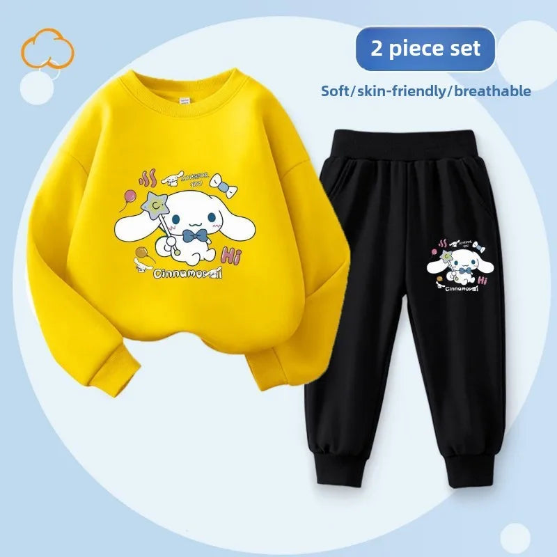 Sanrio Spring Autumn Children's Clothing Set Boys Girls Thin Sweatshirt and Sweatpant Two Piece Suit Kids Tracksuit Sweatsuit