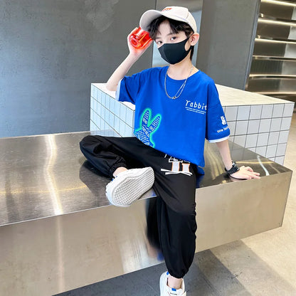 Boys Summer Clothing Set Children Short Sleeve Top + Mosquito-Repellent Pants Two Piece Set 2025 New