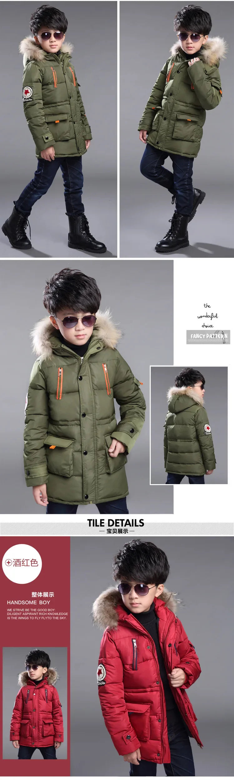 5-14 Years Big Boys Jacket Winter Thicken Warm Teenager Kids Jacket Fashion Long Style Zipper Hooded Children Outerwear Clothing