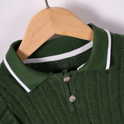 Boys' summer short-sleeved shorts set with British style collar and ribbed set for daily wear or going out