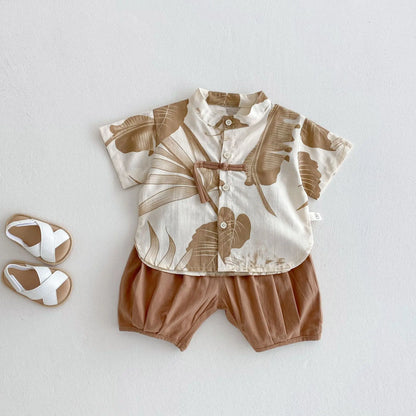 Boys' Fashion Summer Dress 2025 New Summer Children's Western Style Korean Edition Painting Shirt Baby Solid Color Casual Pants