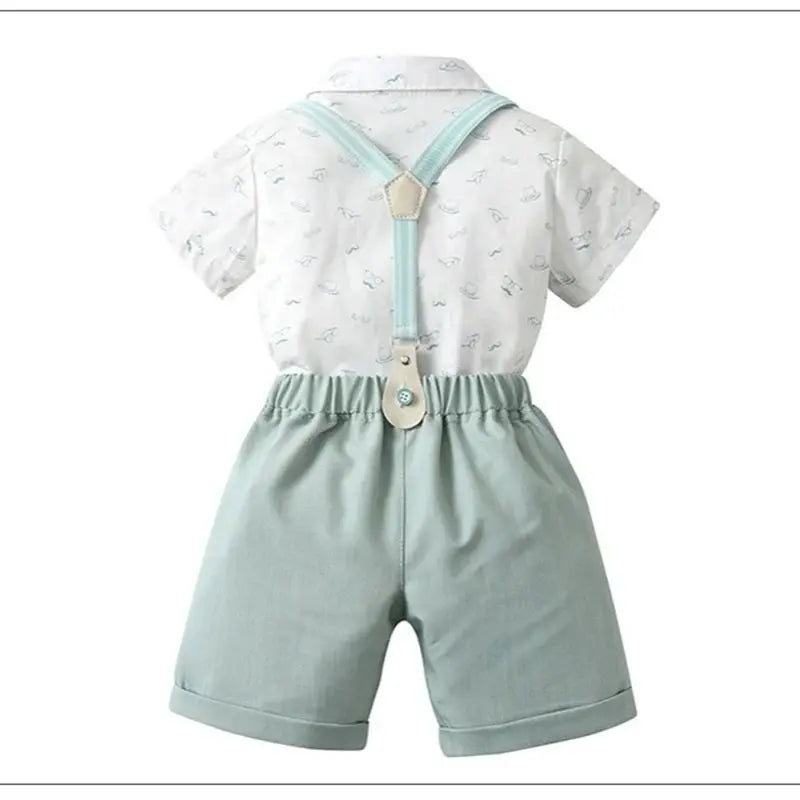 1-6Y Summer  Baby Boys Formal Costume Short Sleeve Bow Tie T-Shirt+Suspender Shorts Wedding Parties Festivals Gentleman Clothing