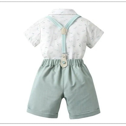 1-6Y Summer  Baby Boys Formal Costume Short Sleeve Bow Tie T-Shirt+Suspender Shorts Wedding Parties Festivals Gentleman Clothing