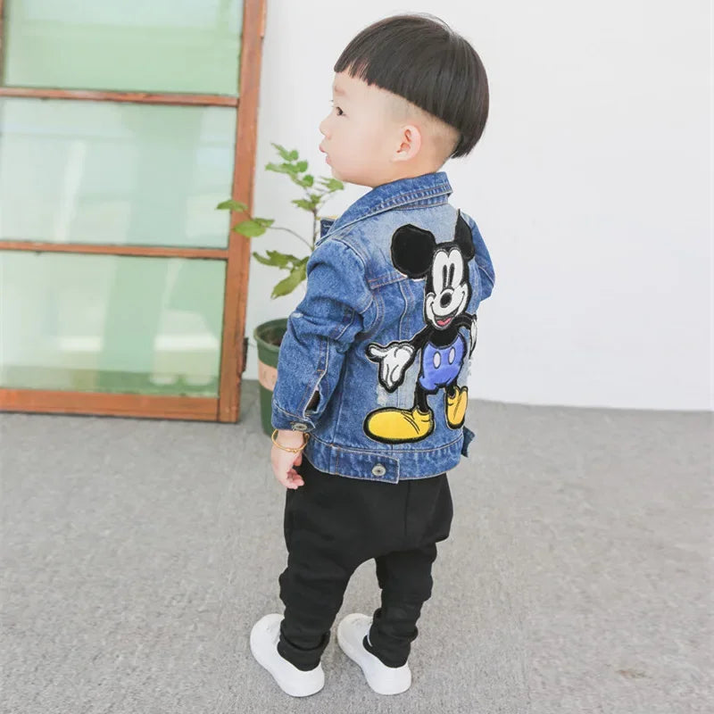 2024 Autumn Mickey Mouse Cartoon Baby Boys Jacket Children Fashion Japanese Korean style Cowboy Outerwear & Coats Kids Clothes