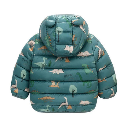 Kids Boy Lightweight Down Jacket Girl Baby Cartoon Dinosaur Outerwear Hooded Coat Autumn Winter Clothes Christmas Birthday Gifts