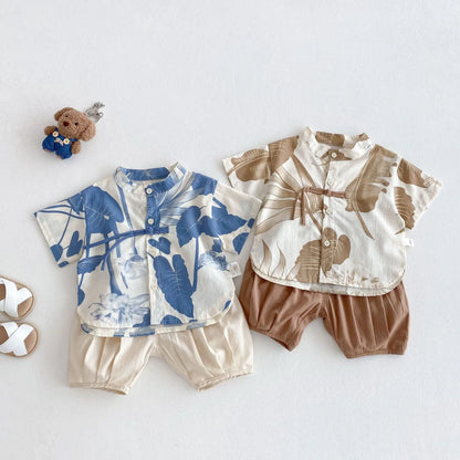 Boys' Fashion Summer Dress 2025 New Summer Children's Western Style Korean Edition Painting Shirt Baby Solid Color Casual Pants