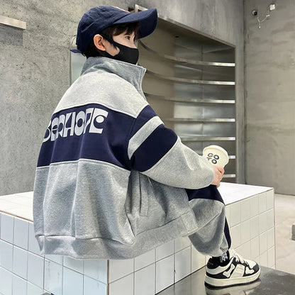 Fashion Boys Clothing Set Spring Autumn Patchwork Zipper Coat Pants 2Pcs For 4-12 Years Kids Tracksuits Teenager Casual Outfits