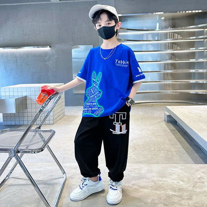 Boys Summer Clothing Set Children Short Sleeve Top + Mosquito-Repellent Pants Two Piece Set 2025 New