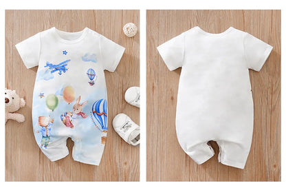 Summer Boys And Girls Cute Cartoon Animal Print Comfortable Casual Short Sleeve Baby Bodysuit