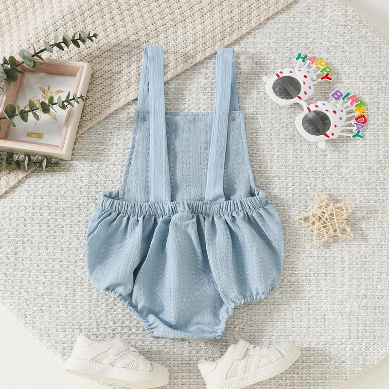 Baby Girls Boys Summer Romper Infant Sleeveless Letter Embroidery Button Casual Overalls