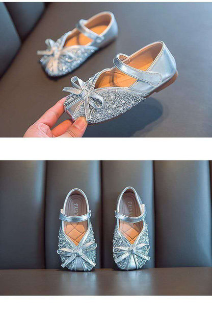 Spring Autumn New Soft Bottom Rhinestone Bow Leather Children Shoes Slip Girls Shoes for Kids Flats