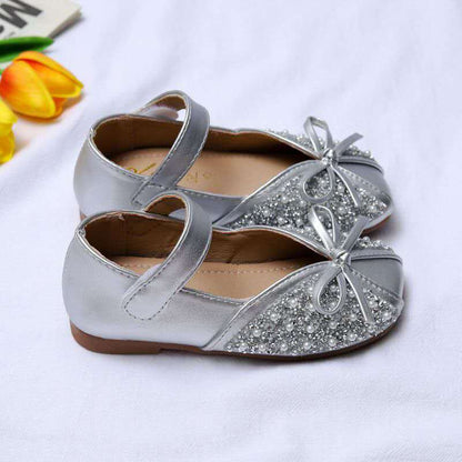 Spring Autumn New Soft Bottom Rhinestone Bow Leather Children Shoes Slip Girls Shoes for Kids Flats