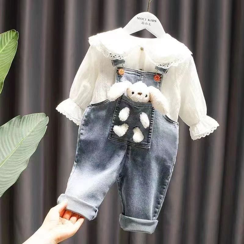 3 PCS Girl Clothing Sets Baby Girl Cartoon Pullover Hoody(Tops+ Jeans+ Doll) Set
