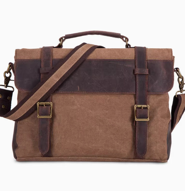 Tote Briefcase Messenger Bag With Crazy Horse Cowhide Vintage