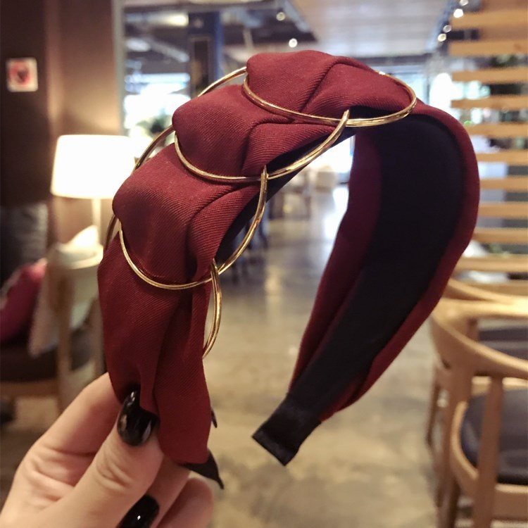 Hair Accessories Headband Women Fashion Golden Ring Cross Stitching Fabric Wide Side