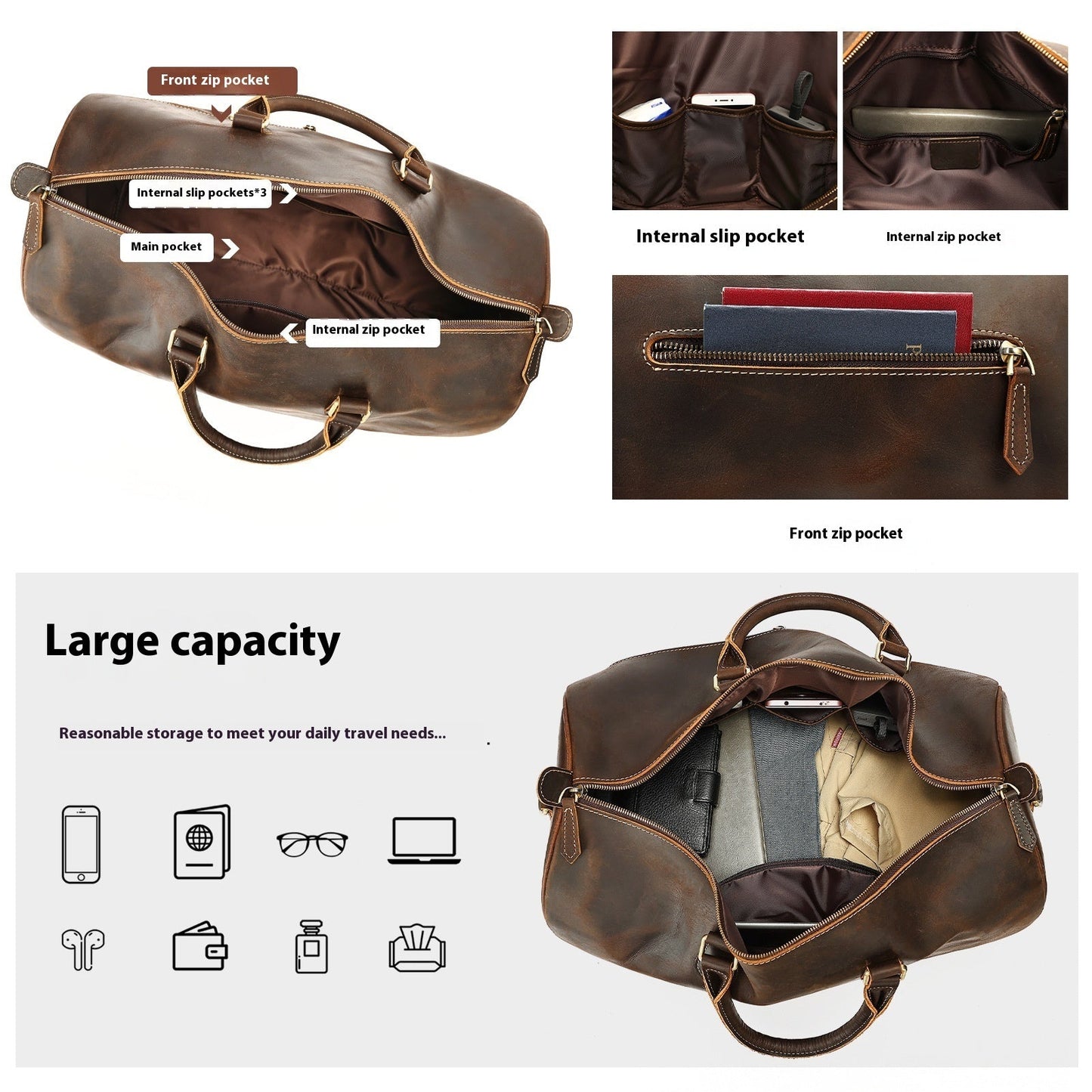 Travel Vintage Leather Large-capacity Crossbody Bag