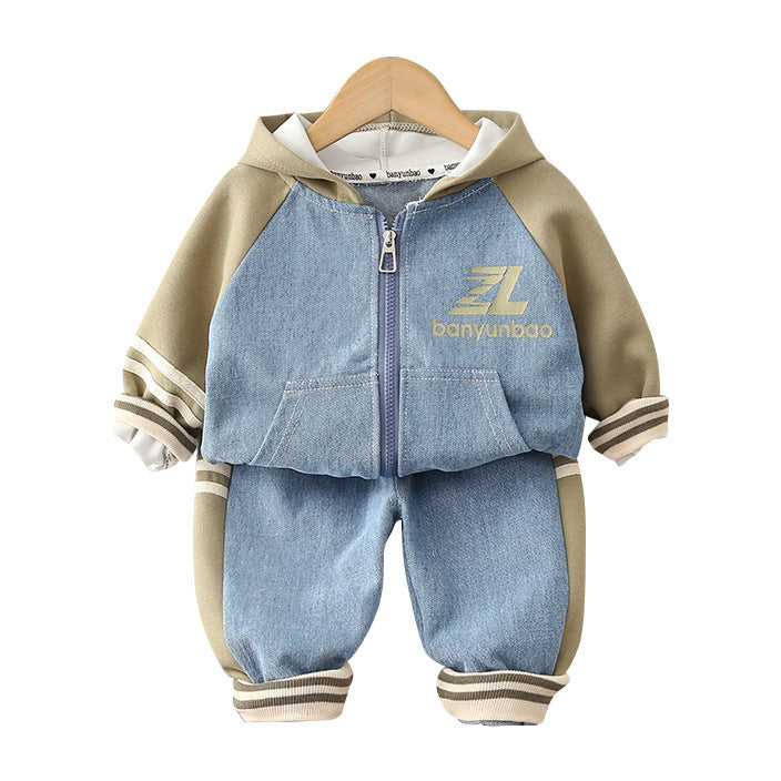 Baby Clothes Autumn New Handsome Boys' Patchwork Contrast Color Jacket Two-piece Set 0-5 Years Old Men's Treasure Set