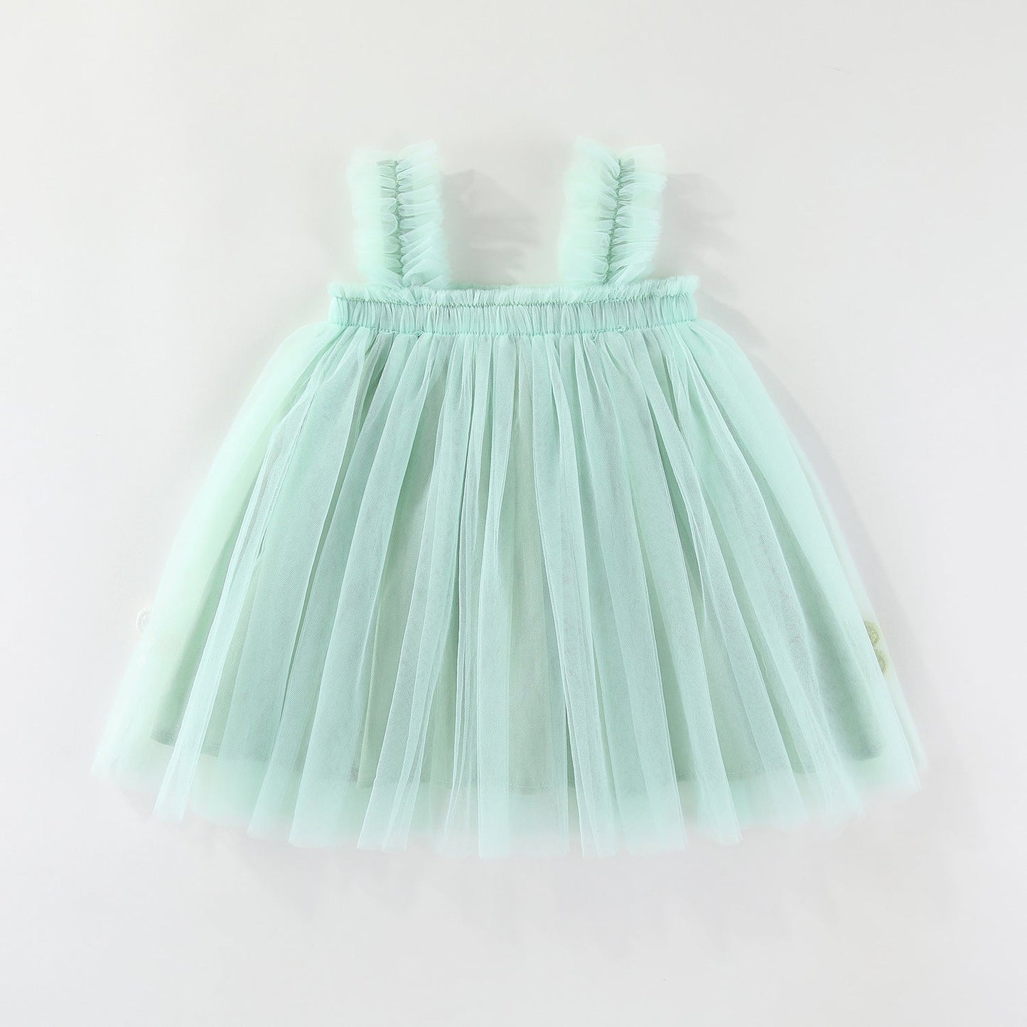 Girls Spaghetti Straps Chest Wrap Flower Embroidery Mesh Dress