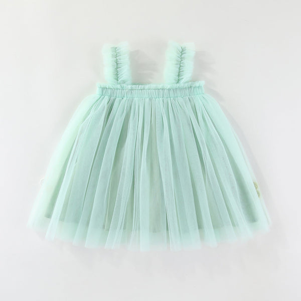 Girls Spaghetti Straps Chest Wrap Flower Embroidery Mesh Dress