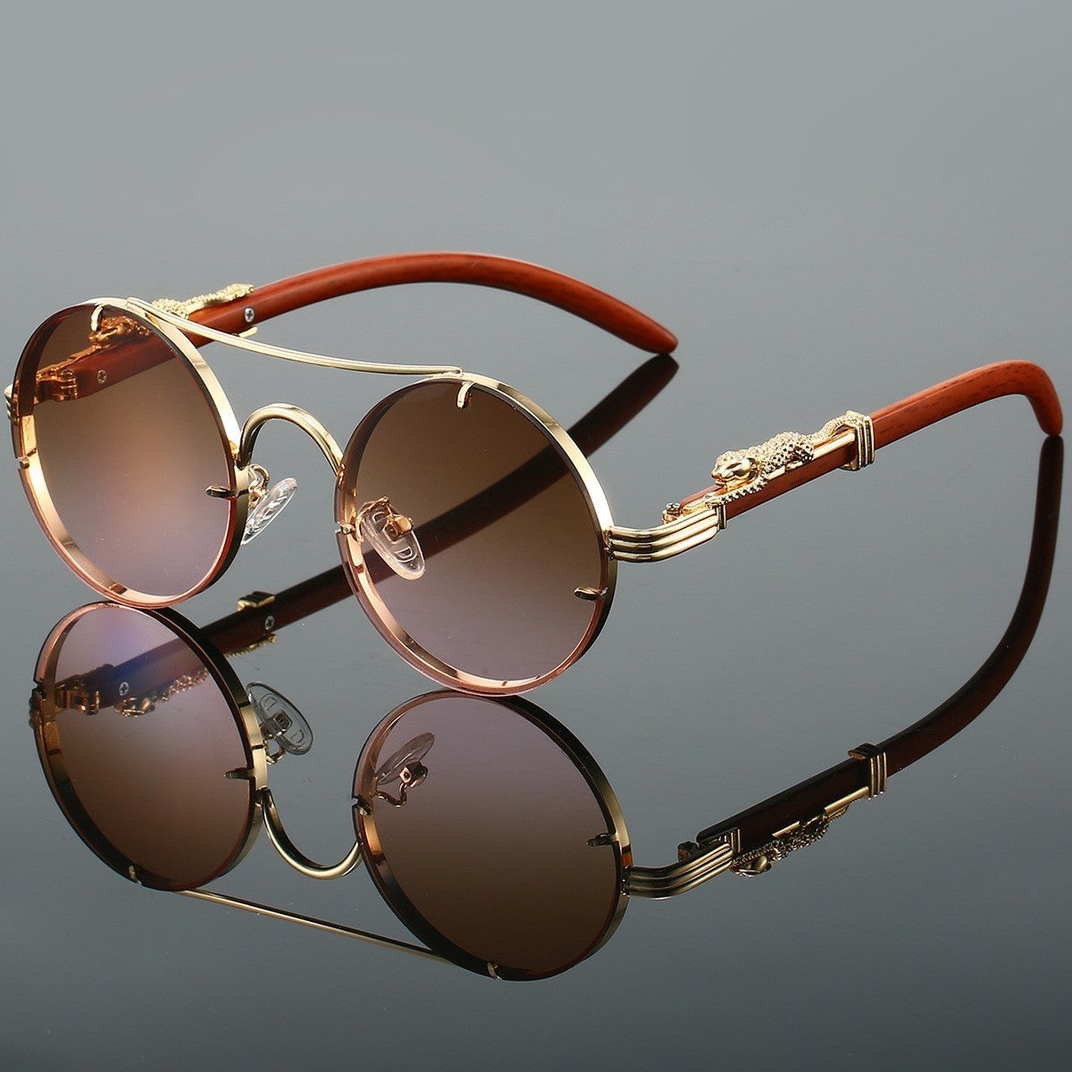 Retro Double Beam Leopard Head Sunglasses