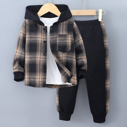 Long Sleeve Plaid Contrast Color Hoodie Two-piece Set