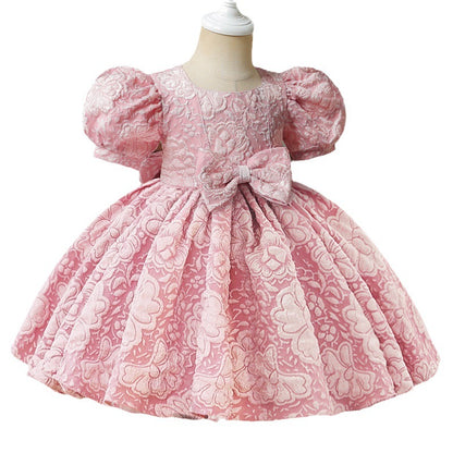 Girl's Baby Dress For One Year Old Puff Sleeve Bow Princess Dress