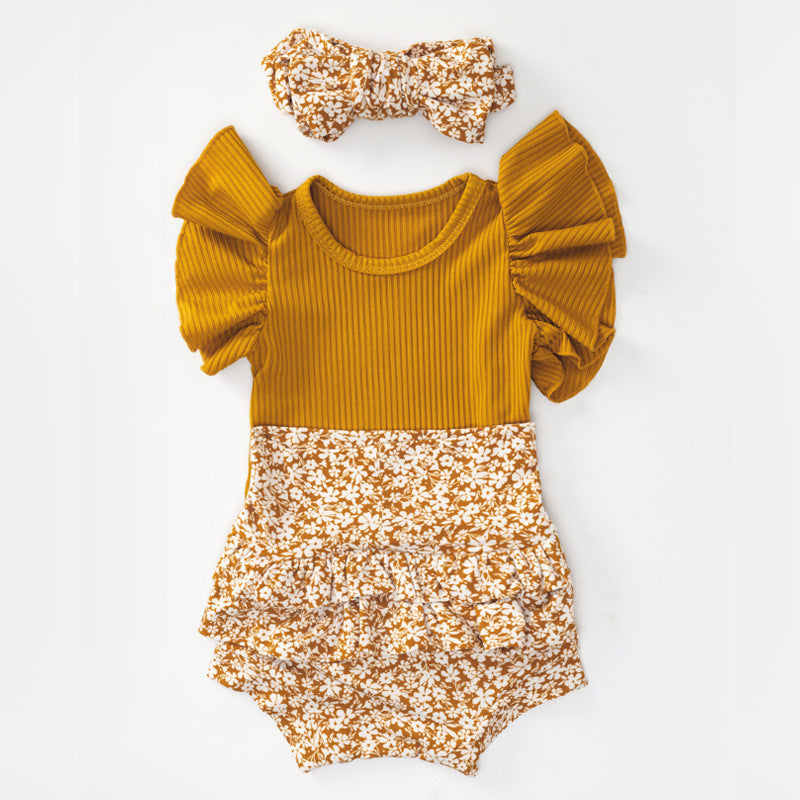 Summer Baby Girl Flounced Sleeve Triangle Rompers Suit