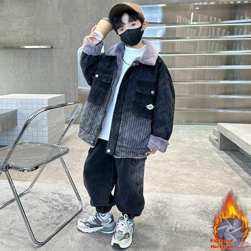 Autumn And Winter Boys Thickened Two-piece Suit