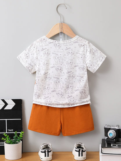 Small Stone Print And Suspender Pants Baby Clothing Two-piece Set