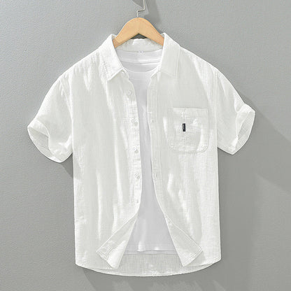 Solid Color Cotton And Linen Casual Fashion Short Sleeve Shirt