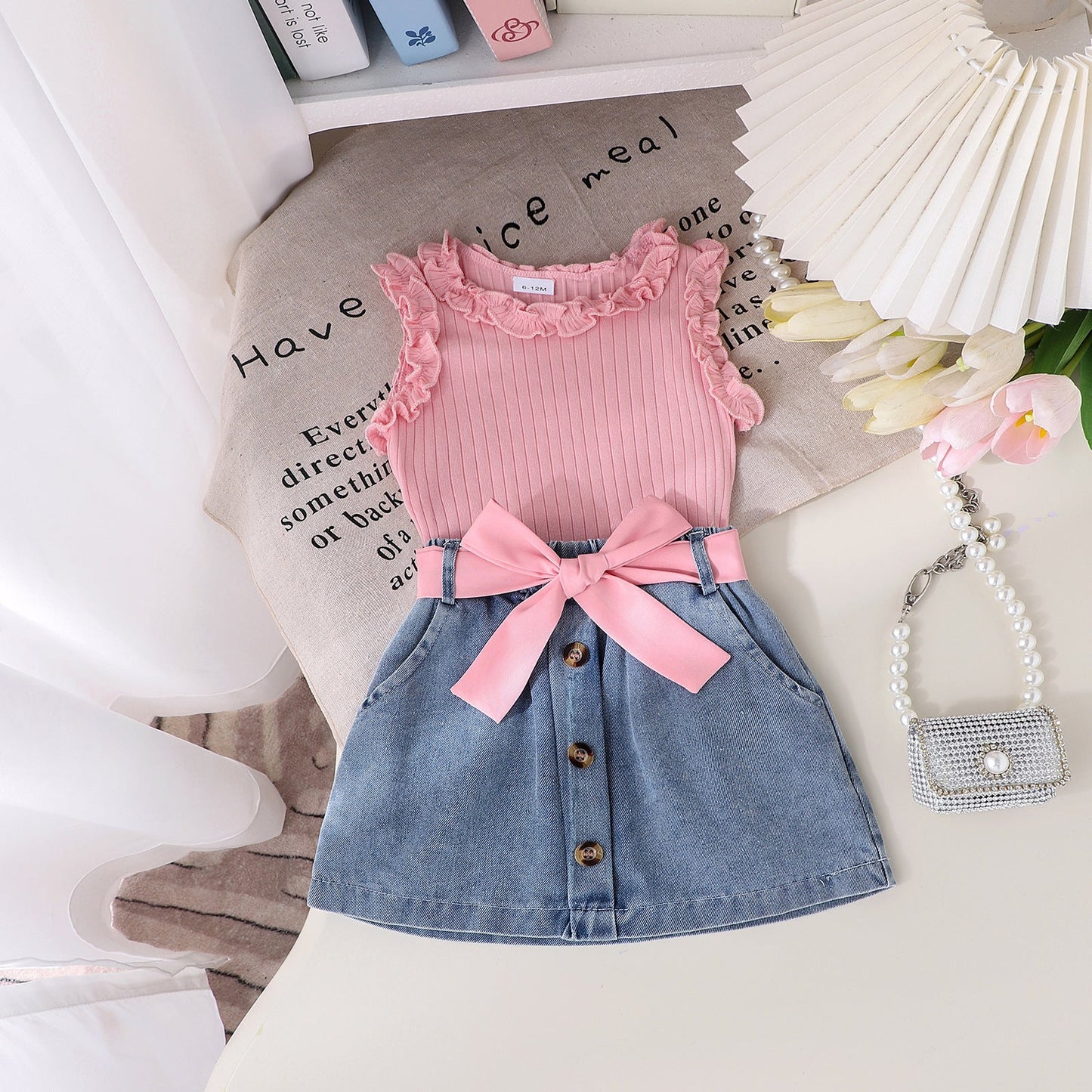 Summer Denim Skirt Belt Three-piece Set