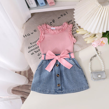 Summer Denim Skirt Belt Three-piece Set