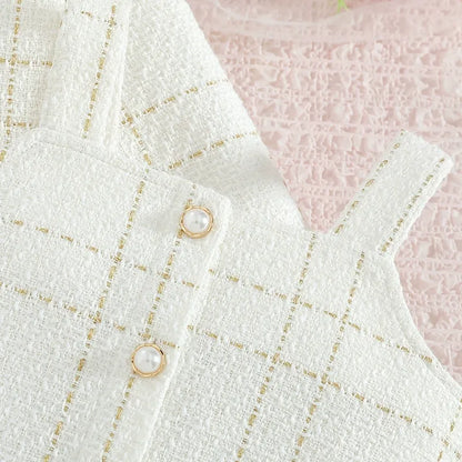 European style Chanel style girls suspender suit lapel long-sleeved coat plaid children's autumn French two-piece dress