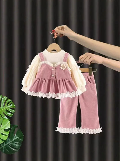 Girls Spring and Autumn Suit 2025 New Children's Girl Clothes Casual Pants Three-piece Set Baby Princess Suspender Dress