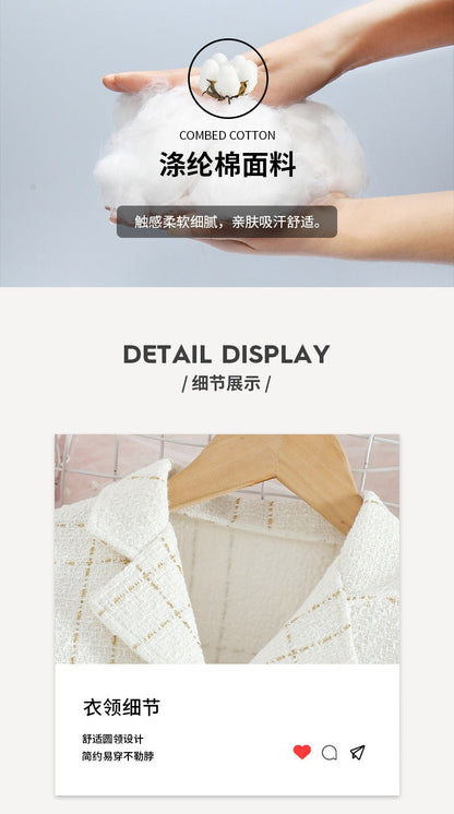 European style Chanel style girls suspender suit lapel long-sleeved coat plaid children's autumn French two-piece dress