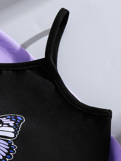 Girls long-sleeved short blouse sweatshirt suspender dress set