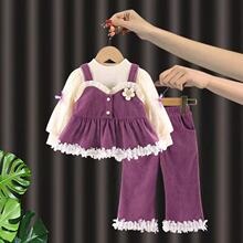 Girls Spring and Autumn Suit 2025 New Children's Girl Clothes Casual Pants Three-piece Set Baby Princess Suspender Dress