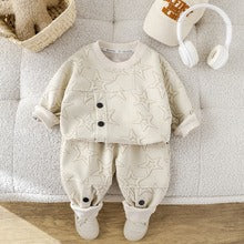 Baby stylish children jacquard round neck two-piece suit