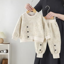 Baby stylish children jacquard round neck two-piece suit