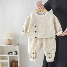 Baby stylish children jacquard round neck two-piece suit