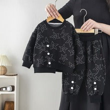Baby stylish children jacquard round neck two-piece suit