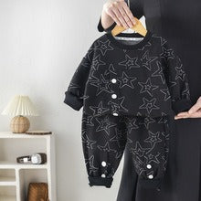Baby stylish children jacquard round neck two-piece suit